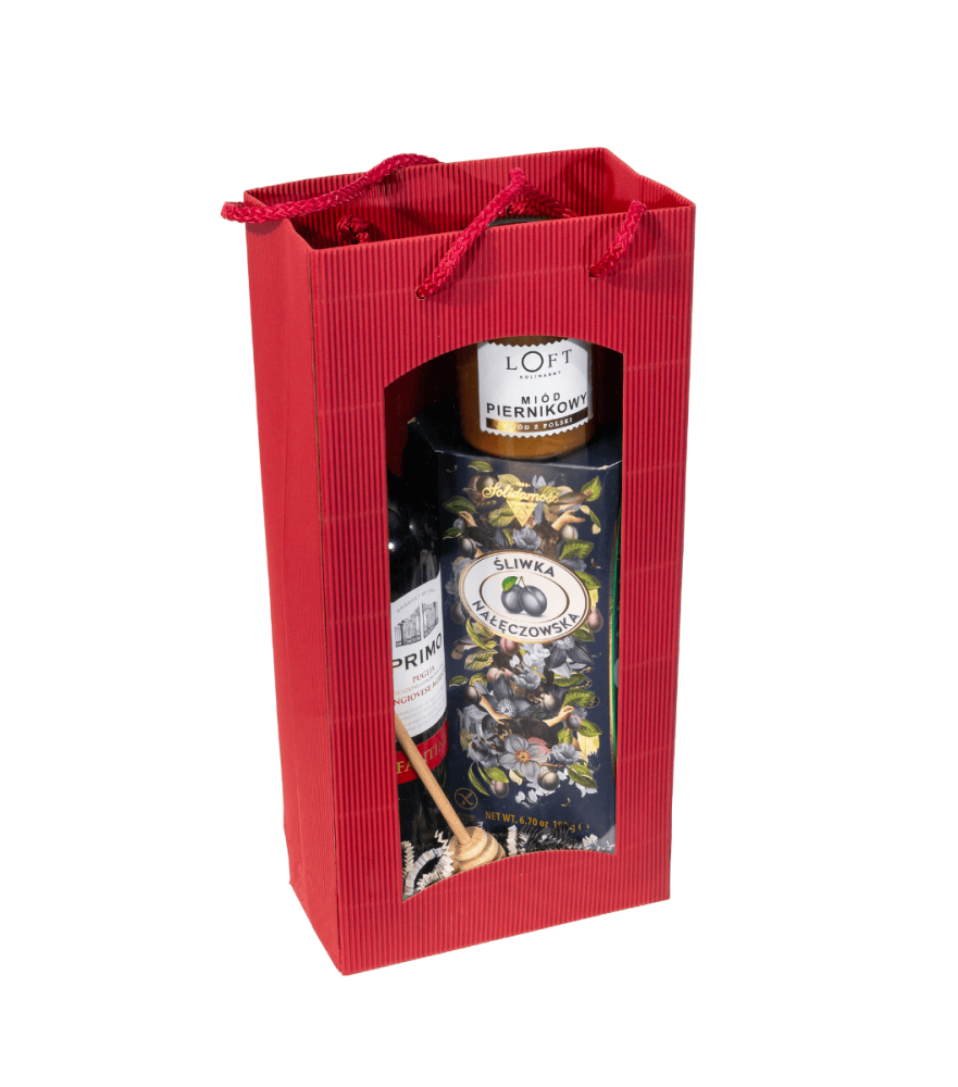 Zestaw prezentowy w torebce z okienkiem – Wino PRIMO Sangiovese Merlot Puglia