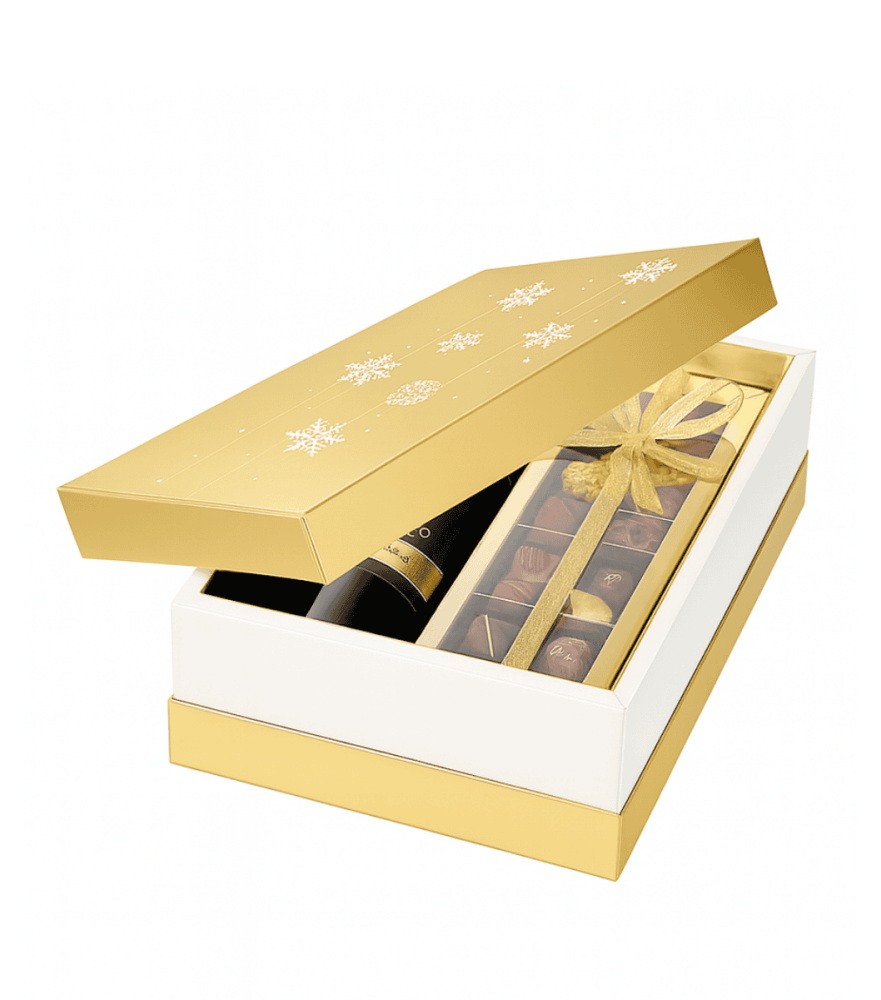 Ekskluzywne pudełko prezentowe – złote ze świątecznym wzorem