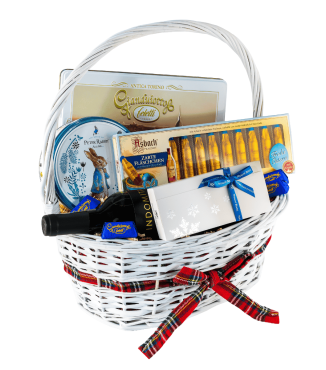 Kosz wiklinowy z metalową puszką – wielkanocny zestaw prezentowy