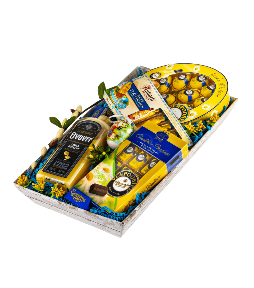 Zestaw wielkanocny na tacce z Ovovit – elegancki upominek świąteczny